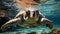 Turtle swimming in blue water, underwater adventure generated by AI