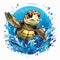 Turtle swimming in ocean, peacefully navigates its underwater world. For Tshirt design, fashion, clothing design