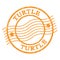 TURTLE, text written on orange  postal stamp