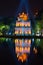 The Turtle tower on Hoan Kiem lake in the spotlight close-up. Hanoi