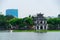 Turtle Tower Thap Rua in the middle of Hoan Kiem lake located in Hanoi, Vietnam