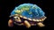 Turtle. Turtle shell as a globe, planet earth. Alternative reality, fantasy.