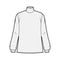 Turtleneck blouse technical fashion illustration with long sleeves and cuff, oversized, button fastening keyhole at back