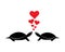 Turtles silhouettes and red hearts illustration, vector