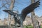 Turul bronze eagle statue of the Uzhhorod Castle Ungvar in Ukraine