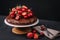 Tuscan chocolate cake with strawberries and cherries