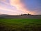 Tuscan hilly landscape at sunset