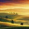 Tuscan rolling hills with cypresses and oak trees, generative AI illustration