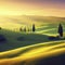 Tuscan rolling hills with cypresses and oak trees, generative AI illustration