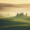 Tuscan rolling hills with cypresses and oak trees, photorealistic illustration