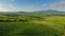 Tuscany aerial landscape at evening in Italy