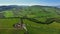 Tuscany aerial landscape with road and cypresses