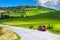 Tuscany cityscape and summer grain fields near Pienza, Italy, Europe