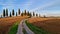 Tuscany countryside. Iconic view of cypresses of famous valley Val d`Orcia. Italy,