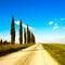 Tuscany, cypress trees, rural road. Siena, Orcia