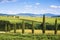 Tuscany landscape, cypress trees and Vitaleta chapel on back, va