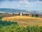 Tuscany landscape with famous Cappella della Madonna di Vitaleta in Val d\'Orcia, Italy