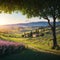 Tuscany landscape in spring fields green meadows made with Generative AI