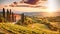 Tuscany landscape at sunset. Italy, Tuscany. Beautiful sunset on the rolling hills of Tuscany, Italy, AI Generated