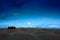 Tuscany night landscape, moon with tree on the fiedl, dark blue sky with stars, night wavy hills landscape, Italy