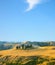 Tuscany, rural landscape. Countryside farm and cypress trees