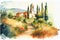 Tuscany scene lanscape Tuscan watercolor watercolour