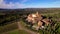 Tuscany scenic landscape, castles and vineyards. aerial footage