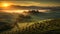 Tuscany Sunrise Overlooking Rural Landscape In Mike Campau Style