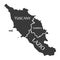 Tuscany - Umbria - Lazio region map Italy
