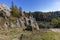 Tustan Fortress, UKRAINE - OCTOBER 10, 2021: `Rock complex - a legendary tourist place.` Tustan `- a natural rock complex, where t