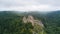 Tustan rocks from above . Tustan castle aerial view fly over. Tustan was a Medieval cliff-side fortress-city and customs site of a