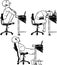 Tutorial of drawing body. Drawn nude man on a chair at a computer table