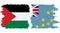 Tuvalu and Palestine grunge flags connection vector