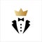 Tuxedo with bow tie with golden crown