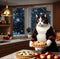 Tuxedo Cat Holding a Christmas Pie