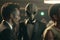 Tuxedo-clad aliens lurking in a crowd of people With Generative AI