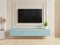 TV on the blue cabinet in modern living room on cream color wall background