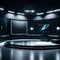 TV or Cable New Live Studio Set Interior, Empty News Or Show Setup, Round With Futuristic Elements and Spot Lights, Led Strips