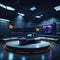 TV or Cable New Live Studio Set Interior, Empty News Or Show Setup, Round With Futuristic Elements and Spot Lights, Led Strips