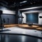 TV or Cable New Live Studio Set Interior, Empty News Or Show Setup, Round With Futuristic Elements and Spot Lights, Led Strips