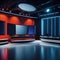 TV or Cable New Live Studio Set Interior, Empty News Or Show Setup, Round With Futuristic Elements and Spot Lights, Led Strips