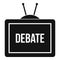 TV with the Debate inscription icon, simple style