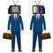 TV on head man. Television propaganda, fake news. Businessman character, vector