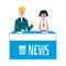 TV news show with news presenters characters flat vector illustration isolated.