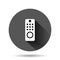 Tv remote icon in flat style. Television sign vector illustration on black round background with long shadow effect. Broadcast