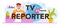 TV reporter typographic header. Television host in a studio