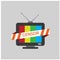 TV with ribbon, forbidden content and censorship logo icon flat illustration vector