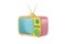 TV set with antenna cartoon style bright pink yellow color isolated white background. Minimalistic vintage design concept. 3D