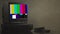 TV test card with rainbow bars, geometric signals. Retro hardware 1980. Glitch art show static error, broken