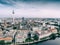 Tv Tower in Berlin. Aerial view of city and river Spree